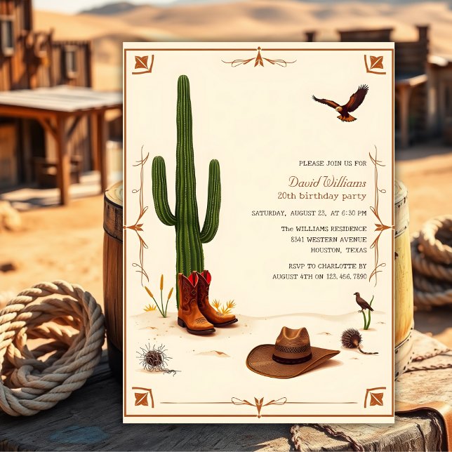 Invitation Pays Désert Thème Western Cowboy Anniversaire (Country Desert Theme Western Cowboy Birthday Invitation)