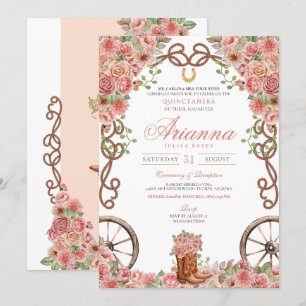 Invitation Pays d'or rose Western Charra Ranch Quinceañera