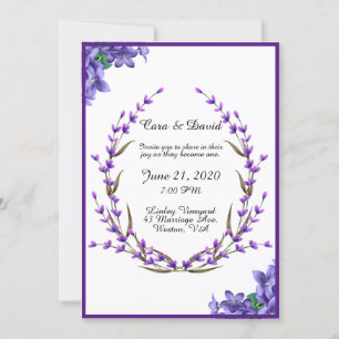 Invitation Pays Élégant Chic Purple Floral Mariage