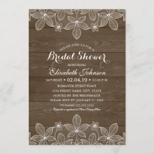 Invitation Pays élégant de dentelle en bois rustique de Fête