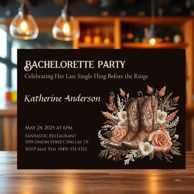 Invitation Pays élégant moderne Occidental- Fleurs (Bachelorette Country Western- Flowers Invitation)