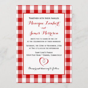 Invitation Pays En vichy Rouge et blanc Chèques Mariage Plaid