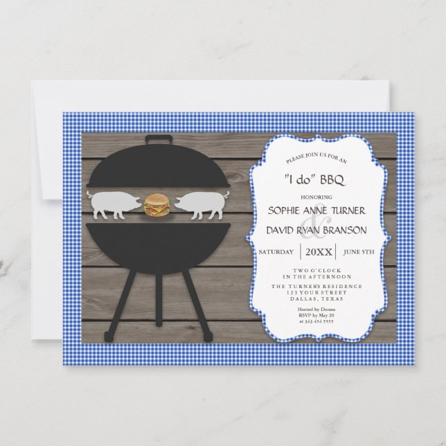 Invitation Pays En vichy Wood I DO BBQ Engagement Party (Devant)