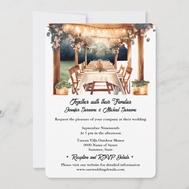 Invitation Pays extérieur style toscan mariage phares à corde (Devant)