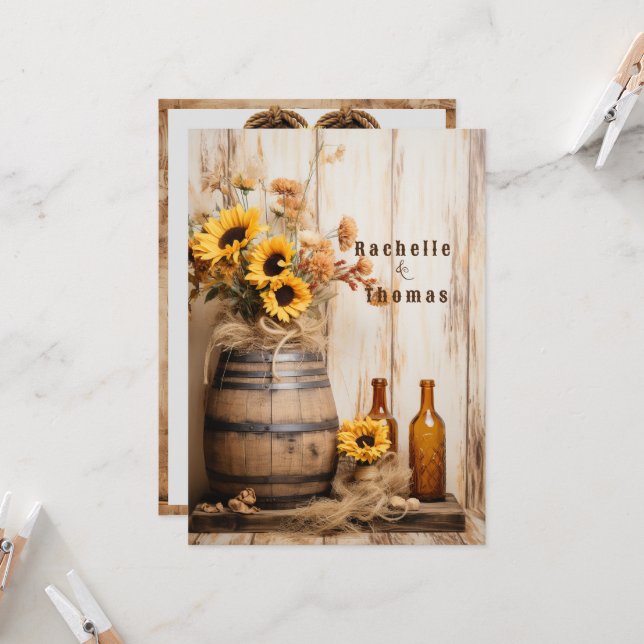 Invitation Pays Fleurs de soleil de l'Ouest Whisky Barrel (Devant/Arrière en situation)