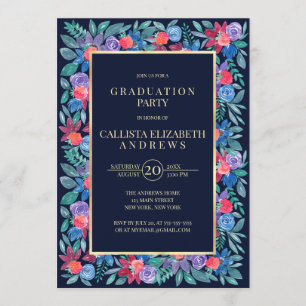 Invitation Pays Floral Fraises Aquarelle Graduation