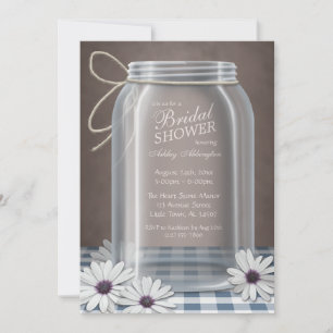Invitation Pays Mason Jar Blue En vichy Fête des mariées