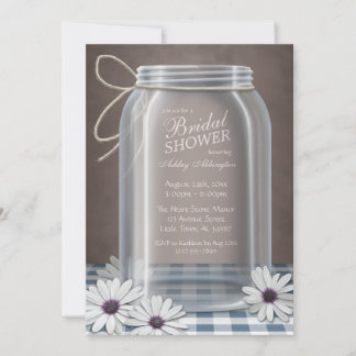 Invitation Pays Mason Jar Blue En vichy Fête des mariées