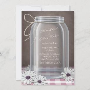 Invitation Pays Mason Jar Daisy Rose En vichy Mariage