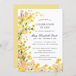 Invitation Pays moderne Jaune Rose Foral Funérailles