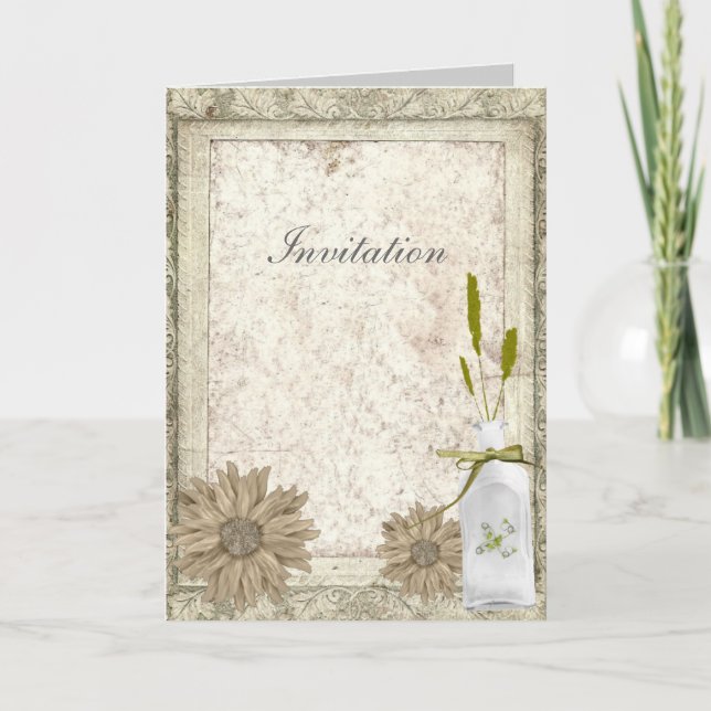 Invitation pays occidental moderne marguerite mariage rustiqu (Devant)