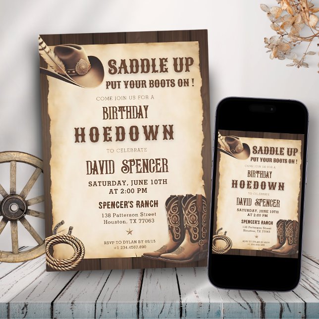 Invitation Pays Ouest | Anniversaire rustique de Cowboy (Créateur téléchargé)