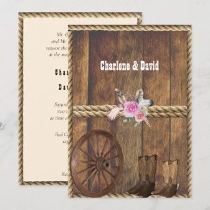 Invitation Pays Ouest Mariage Rose Roses Plumes Rope I