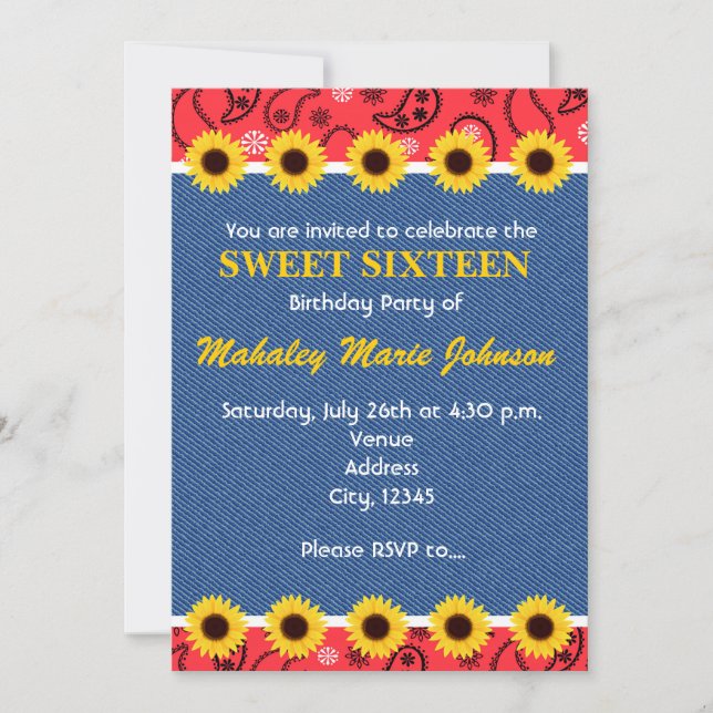 Invitation Pays Ouest Sunflowers Denim Bandana Parti (Devant)