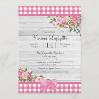 Invitation Pays rose En vichy Baby shower Floral