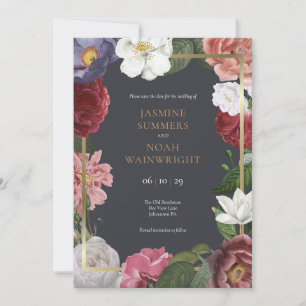 Invitation Pays Rose Floral Faux Gold Foil Enregistrer la dat