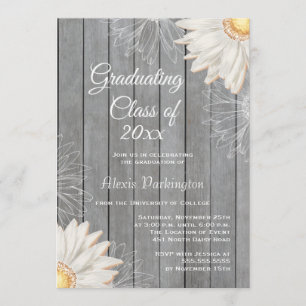 Invitation Pays rustique blanc marguerite fête de graduation 