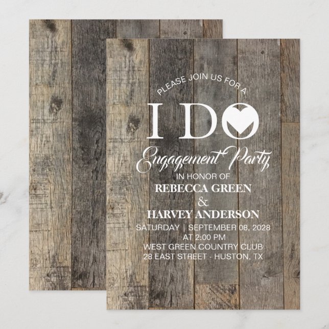 Invitation pays rustique bois d'écorce I DO (Devant / Derrière)