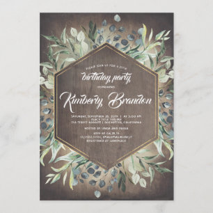 Invitation Pays rustique   Cadre or verdoyant Anniversaire