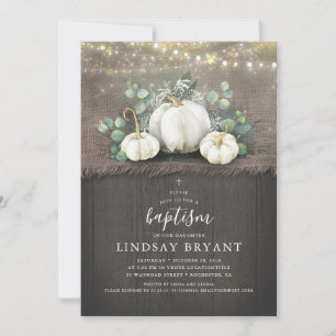 Invitation Pays rustique Citrouille blanc Baptême de chute