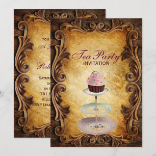 Invitation pays rustique cupcake brique douche thé fête