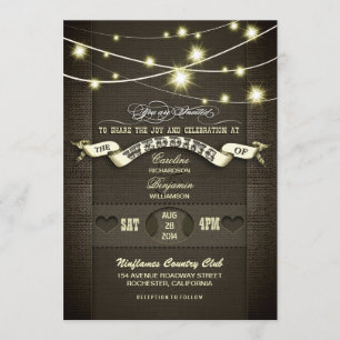 Invitation pays rustique lampes à cordes mariage burlap