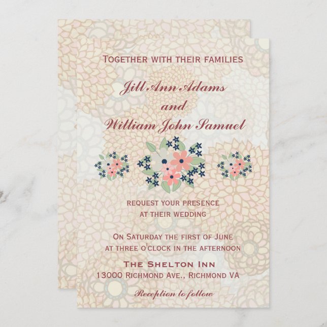 Invitation Pays Rustique Mariage Floral (Devant / Derrière)