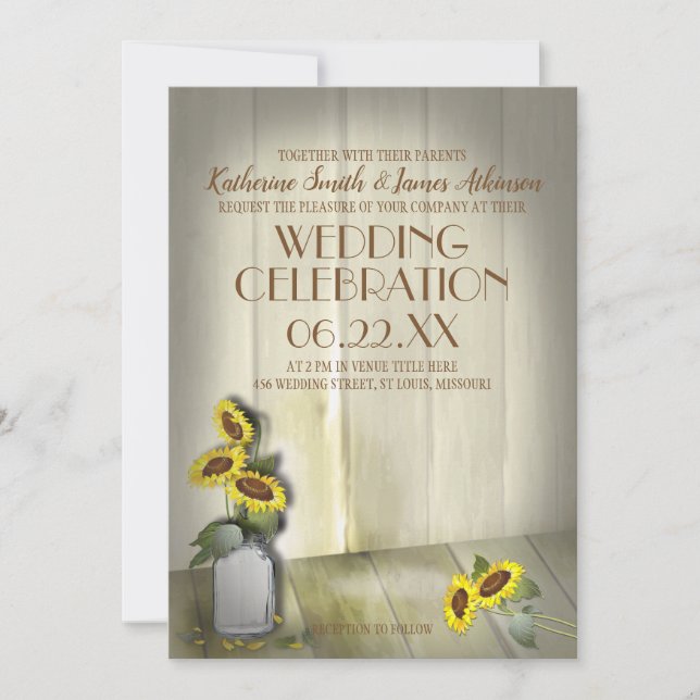 INVITATION PAYS RUSTIQUE MASON JAR AVEC DES SOUFFRES (Devant)