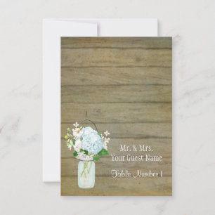 Invitation Pays rustique Mason Jar Blush Blue Hydrangeas