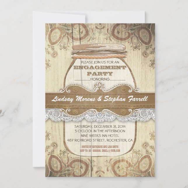 Invitation pays rustique mason jar fête d'engagement (Devant)