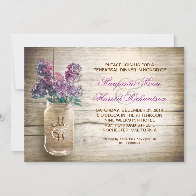 Invitation pays rustique mason jar répétition dîner invitatio (Devant)
