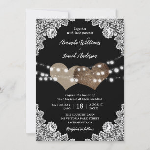 Invitation Pays rustique Noir Mariage romantique