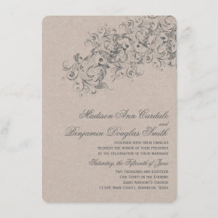 Invitation Pays Rustique Vintage Flourish Wedding Invite