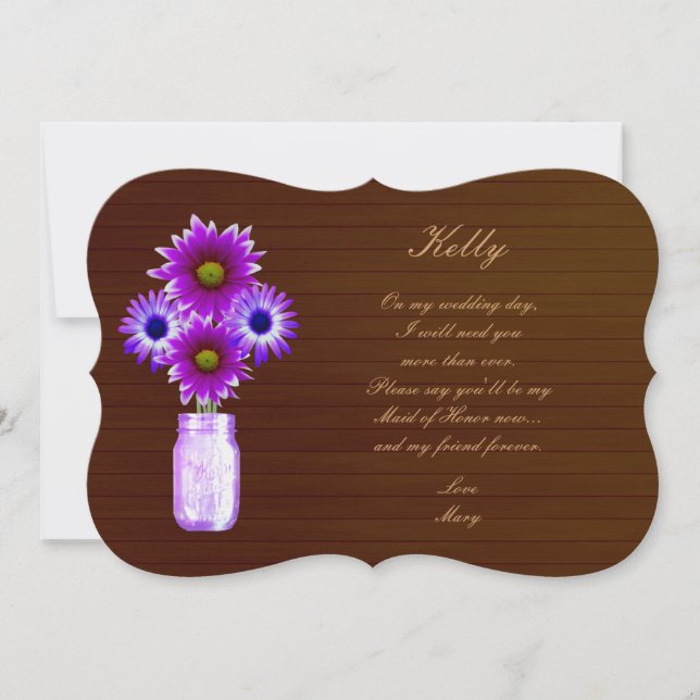 Invitation Pays Rustique Violet Mason Jar Maid Of Honor Card (Devant)