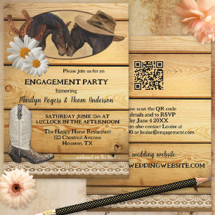 Invitation Pays rustique Western Fiançailles équestre