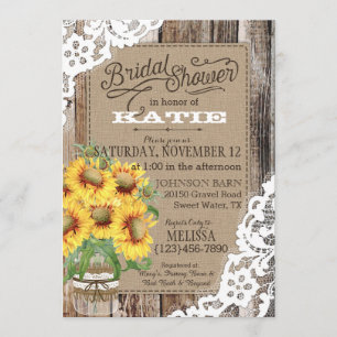 Invitation Pays Tournesol Dentelle en bois Fête des mariées r