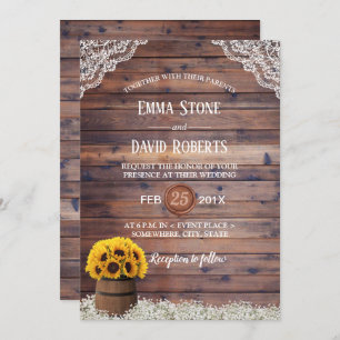 Invitation Pays Tournesol Vin Baril Russe Mariage