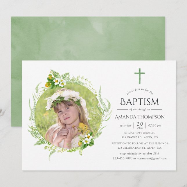 Invitation Pays verdure Baptême ou baptême (Devant / Derrière)