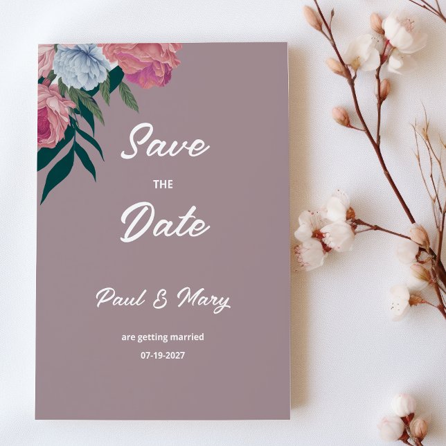 Invitation Pays vert foncé rose violet flore Enregistrer la d (Country dark green pink purple flora Save the Date )