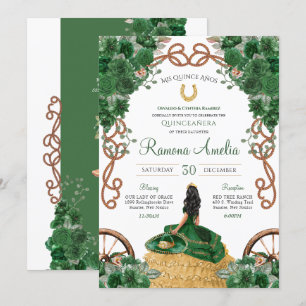 Invitation Pays Western Emerald Green Floral Quinceañera