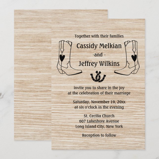 Invitation Pays Western Mariage Boots de Cowboy Boots Rustiqu (Devant / Derrière)