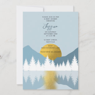 Invitation Paysage Abstrait Baby shower d'hiver Golden Garçon