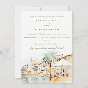 Invitation Paysage aquarelle de Majorque Espagne pour douche