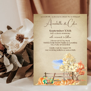 Invitation Paysage Automnal Rustique Arbres & Citrouilles Par