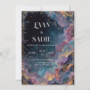Invitation Paysage Cosmique de Nuages de Luxe avec Paillettes