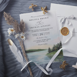 Invitation Paysage de lac de forêt rustique élégant chic mari