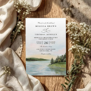 Invitation Paysage de lac de forêt rustique Mariage code QR