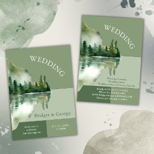 Invitation Paysage de lac de forêt vert sauge mariage
