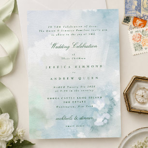Invitation Paysage de mariage à l'aquarelle bleu vert élégant
