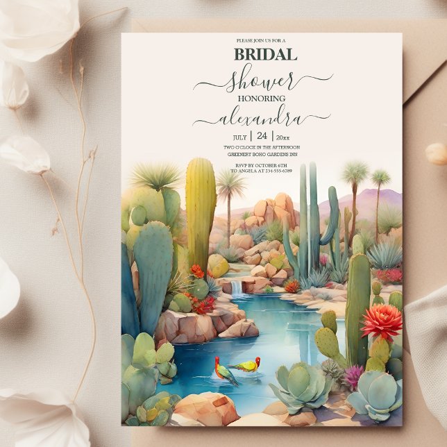 Invitation Paysage de mariage au désert avec cactus à l'aquar (Créateur téléchargé)